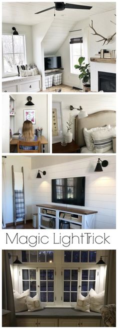 this is a collage of photos showing the inside of a house