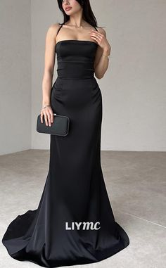 Homecoming Formal Dresses, Straight Across Neckline, Mother Wedding Dress, Prom Dress Styles, Black Prom Dress, Satin Prom Dress, Black Prom Dresses, Satin Material, Wedding Stuff