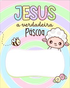 a cute sheep holding a sign with the words jesus and a bee flying above it