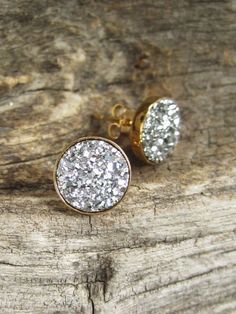 Druzy Earrings Silver Druzy Studs Titanium Drusy Quartz Studs Gold Vermeil Bezel Set Silver Glitter Round Earrings, Glitter Round Earrings For Gifts, Studs Gold, Druzy Jewelry, Druzy Earrings, Druzy Quartz, Rose Gold Earrings, Stud Earring, Earrings Silver