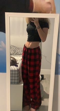 Red And Black Pajama Pants Outfit, Red Pjs Pants, Red And Black Pants Pijama, Red Plaid Pajama Pants Outfit, Pajamas Aesthetic Black Woman, Styling Pajama Pants, Dark Pajamas Aesthetic, Red Pajama Pants Outfit, Red Pajamas Aesthetic