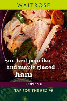 an advertisement for a smoked pork and maple glazed ham, with the caption's name