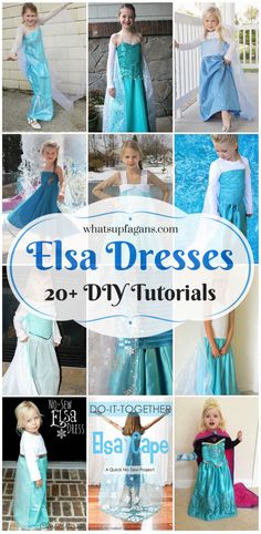 a collage of photos with the words, elsa dresses 20 diy tutors