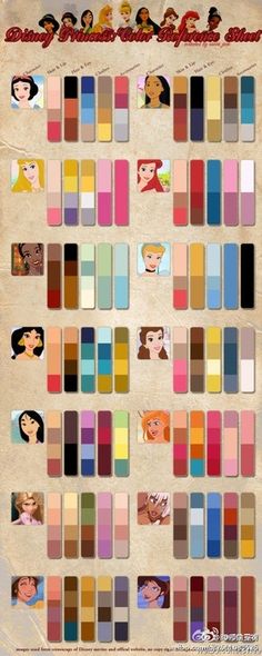 the disney princesses are all different colors