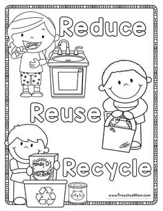 a black and white coloring page with the words reduce reuse recycle