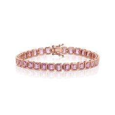 18k rose gold bezeled emerald cut pink sapphire bracelet10.56cts pink sapphire 6.5" in length. Shown with diamond and pink sapphire Hepburn bracelet, Vivi diamond tennis bracelet & bezeled heart diamond tennis bracelet. #AKBSEMC-PS-RG Fine Jewelry Emerald Cut Pink Sapphire, Luxury Pink Sapphire Elegant Bracelets, Pink Sapphire Bracelet, Pink Sapphire Tennis Bracelet, Saphire Jewelry, Fine Jewelry Emerald-cut Pink Sapphire, Pink Cubic Zirconia Tennis Bracelet, Fine Jewelry, Cascade Necklace, Diamond Initial Necklace