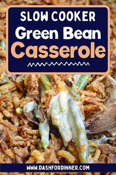 slow cooker green bean casserole with text overlay