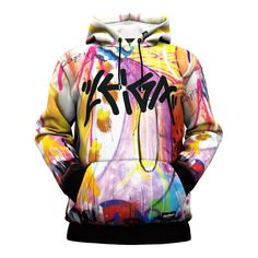 Urban Hooded Sweatshirt With Graffiti Print, Urban Multicolor Hooded Hoodie, Urban Style Multicolor Hoodie Sweatshirt, Artistic Graphic Print Hoodie For Winter, Casual Hoodie With Custom Artwork For Streetwear, Multicolor Graffiti Print Sweatshirt For Winter, Multicolor Sublimation Print Sweatshirt For Streetwear, Custom Artwork Long Sleeve Hoodie For Streetwear, Multicolor Graffiti Print Winter Sweatshirt