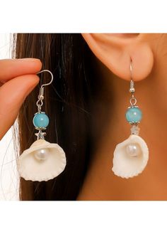 Color:Beige;Package Contents:1 Pair X Earrings;Occasion:Sport; Beige Dangle Jewelry For Beach, Beige Dangle Jewelry For The Beach, White Shell Earrings For Summer, White Shell Drop Earrings For Summer, Seashell Design, Shell Crafts Diy, Seashell Earrings, Market Ideas, Boutique Style Outfits