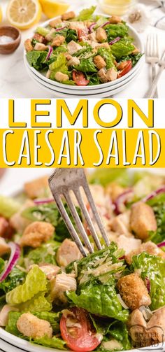 lemon caesar salad with chicken, lettuce and tomatoes