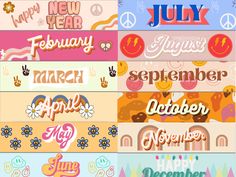 the months of the year are written in different font styles