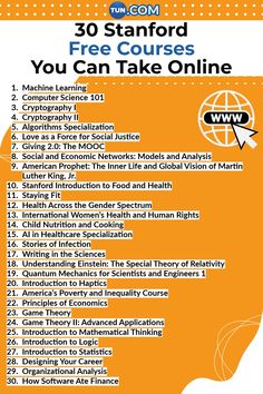 an orange poster with the words 30 stanford free courses you can take online on it