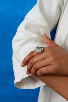 Sterling silver signet ring with a Bamiyan Turquoise inlay. Inspired by the Jali, an intricately carved latticed screen commonly found in Islamic architecture. Brass Jewellery, Filigree Pendant Necklace, Bar Ring, Silver Signet Ring, Filigree Pendant, Ethical Jewelry, Turquoise Rings, Islamic Architecture, Timeless Jewelry