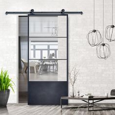 37in.x84in.x3 in. Concorde Epoxy Coated Steel Frame w/ Clear Tempered Glass Barn Door Interior Sliding Door Hardware Kit - Super Arbor Industrial Barn Door, Glass Barn Doors Interior, Mirror Barn Door, Glass Barn Door, Barn Door Kit, Glass Barn Doors, Door Glass Design, Metal Barn, Glass Panel Door