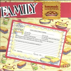 a family recipe book is shown on the front cover, with an image of sandwiches and pies