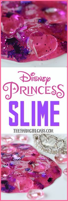 a pink and purple slime with the words princess slime on it, in front of