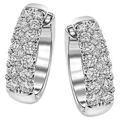 Simon G. 18K white gold hoop earrings with 40 round brilliant-cut pave set diamonds totaling 2.01 carats. * Style No. LE4391 * Diamonds are G color, VS2/SI1 clarity White Gold Hoop Earrings, White Diamond Earrings, Diamond Huggie Earrings, Womens Bangles, Wedding Day Jewelry, White Gold Hoops, Diamond Dangle Earrings, White Gold Earrings, Diamond Hoop Earrings