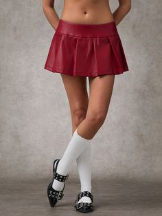 Women's  Fashion Low Waist Pleated Mini Skirt Homecoming Skirt Women Skirts Leather Women Skirt Birthday Women Outfits Red Women Burgundy Skirts Burgundy Casual   Knitted Fabric Plain Pleated Medium Stretch  Women Clothing, size features are:Bust: ,Length: ,Sleeve Length: School Mini Skirt Solid Color With Lined Skirt, School Mini Skirt Solid Color Lined, Solid Color Lined Mini Skirt For School, Party Tennis Skirt In Solid Color, Solid Mini Skirt For School, Trendy Flared Mini Skirt For School, High Waist Skirt For School In Fall, Preppy Mini Tennis Skirt, Fall Mini Skirt For School