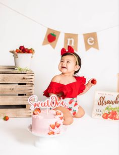 Very Berry First Birthday Photo Shoot, Berry Sweet One Photoshoot, Berry First Birthday Smash Cake Photos, First Birthday Strawberry Theme Photoshoot, Berry Sweet One First Birthday Smash Cake, Strawberry Smash Cake Photoshoot, First Birthday Strawberry Photoshoot, Cake Smash Strawberry Theme, Berry First Photoshoot