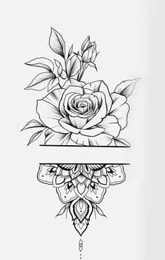 some flowers and leaves are drawn in black ink