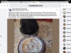 an image of a cup with whipped cream in it next to a blender on the counter