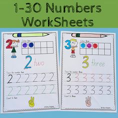 two worksheets with numbers and hands on them