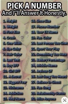 pick a number and i'll answer it honesty