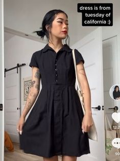 Collared Black Dress Outfit, Edgy Feminine Outfits Casual, Goth Work Outfits Summer, Dark Feminine Aesthetic Outfits Summer, Comfy Goth Outfits Summer, Business Casual Alt, Casual Goth Summer, Tshirt Under Dress Outfit, Goth Spring Outfits