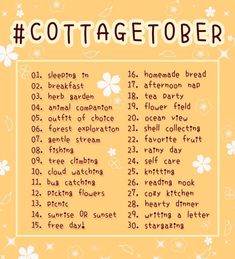 a yellow poster with white flowers and the words cottagetober