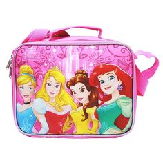 Disney Princess Insulated Lunch Bag Adjustable And Detachable Shoulder Strap Size: 10 X 8 X 4 Inches Manufacturer Recommended For Ages 3 Years + Pink Disney Bag For Daily Use, Pink Character Bag For Disney Trips, Disney Back To School Bags With Zipper Closure, Disney Style Bags With Zipper For Back To School, Back To School Disney Bags With Zipper, Character Style Pink Bag For Disney Trips, Disney Style Rectangular Shoulder Bag For School, Disney Character Print Bags For Back To School, Disney Character Print Back To School Bags