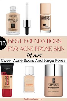 15 Best Foundations For Acne Prone Skin. With acne-prone skin, you require a full coverage foundation that covers up or blurs all the acne scars, blemishes without making your skin appear cakey and which also keeps all the sheen at the bay giving you a natural look. Check out 15 best foundations which also includes drugstore foundation for acne prone skin with details, pros and cons. Acne Makeup, Acne Foundations #acne #foundation #makeup #foundationforacne #acnescars #largepores