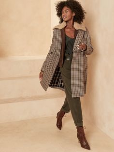 Italian Double-Faced Top Coat | Banana Republic Plaid Winter Coat, Plaid Trench Coat, Tan Plaid, Plaid Coat, Winter 2023, Cotton Wool, Black Plaid, Black Tan, Red Plaid