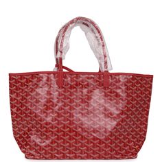 This St. Louis PM tote is in Red Goyardine canvas with silver tone hardware and features red leather handles and trim, removable pouch and white stitching.The interior is lined with white canvas.Origin: FranceCondition: New and never wornAccompanied by: Goyard dustbag, felt, carebook, and removable pouchMeasurements: 13.3" x 11" x 6"; 7" shoulder strap Red Coated Canvas Top Handle Shoulder Bag, Red Travel Bags With Palladium Hardware, Red Top Handle Shoulder Bag In Coated Canvas, Red Luxury Bags With Leather Handles, Luxury Red Bags With Leather Handles, Luxury Large Capacity Red Shoulder Bag, Red Coated Canvas Shoulder Bag For Shopping, Red Tote Bag With Palladium Hardware, Red Tote Shoulder Bag With Palladium Hardware