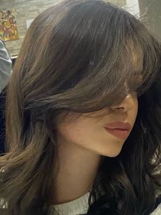 Curtain Bangs With Butterfly Cut, Dramatic Curtain Bangs, Curtain Bangs Inspo Pics, Dark Brown Hair Curtain Bangs, Full Curtain Bangs, Curtain Bangs On Wavy Hair, Curtain Bags, Shaggy Curly Hair, Butterfly Haircuts