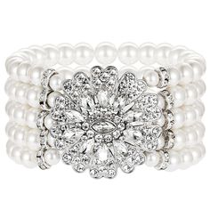 PRICES MAY VARY. Material: High quality imitation pearls, Austrian crystals and eco-friendly silver-plated alloy. Size: Bracelet Diameter: 2.7”/6.8 cm; Circumference-8.5"/22 cm; Pearl Size: 8 mm in diameter; Crystal Decoration: 2.05” * 2.56”/5.2 cm * 6.5 cm. Feature: The combination of beautiful pearls and sparkling crystals makes it elegant and dynamic. Five elastic loops are ideal to show off your slim wrists. Occasion: Vintage style gives a particular meaning to an engagement, 1920s themed pa Vintage Silver Pearl Bracelet, Vintage Silver Pearl Bracelets, Roaring 20s Accessories, Roaring 20s Jewelry, 20s Accessories, Gatsby Accessories, Flapper Accessories, 1920s Jewelry, Art Deco Bracelet