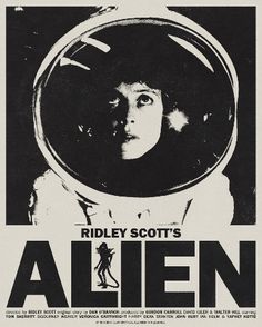 an old movie poster for the film alien starring person, who is wearing an astronaut's helmet