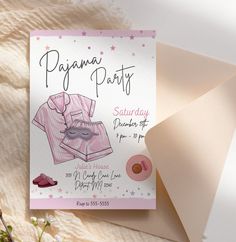 "Transform your slumber into a starlit celebration with our \"Starlit Slumber\" 5x7 Pajama Party Invitation. This simple yet charming design, featuring light pink pajamas, twinkling stars, and cozy slippers, is perfect for a dreamy pajama slumber party for women and girls. 🌙 Editable Ease: Customize your invitation effortlessly on Canva, adding your unique touch to set the perfect tone for your starlit celebration. This versatile design works seamlessly for both intimate gatherings and larger sl Pijamas Party Ideas, Pyjamas Party, Pijama Party, Pyjama Party, Cozy Slippers, Twinkling Stars, Pink Pajamas, Sleepover Party