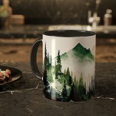 a coffee mug sitting on top of a counter