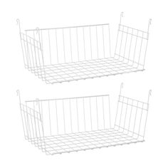 two white wire baskets sitting next to each other