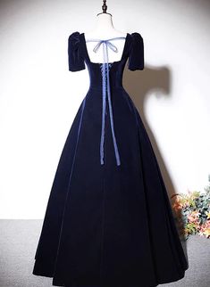 Navy Blue A-line Velvet Long Evening Dress Formal Ideas, Navy Blue Prom Dresses, Velvet Party Dress, Color Rush, Long Evening Dress, Evening Dresses Short, Beaded Prom Dress, A Line Shorts, Evening Dresses Cocktail