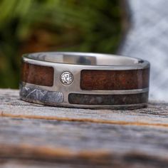 Meteorite Ring Armor, Rustic Wedding Bands, Meteorite Jewelry, Mens Wedding Bands Unique, Agate Wedding, Groom Ring, Wood Wedding Band, Dinosaur Bones, Everyday Ring