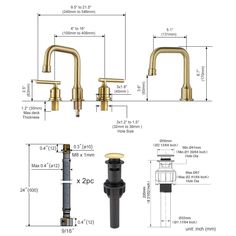 two faucets with measurements for each faucet and the same faucet