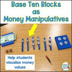 the base ten blocks as money manipulaties help students visualize money value