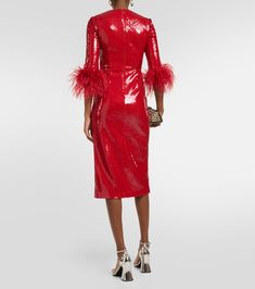 Find REBECCA VALLANCE Nika Feather-trimmed Sequined Midi Dress on Editorialist. Material: 95% polyester, 5% elastane. Care instructions: dry clean. Made in China. Designer color name: Red. Lining: 97% polyester, 3% elastane. Trim: 100% ostrich feathers. Nika Dress, Rebecca Vallance, Sequin Midi Dress, Red Midi Dress, Ostrich Feathers, Midi Dresses, Three Quarter Sleeves, Feathers, Belts