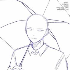 a drawing of a man holding an umbrella in his hand and looking at the camera