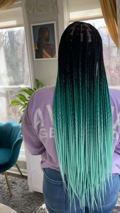 Turquoise Box Braids, Box Braids Ombre Hair, Green Ombre Box Braids, Blue And Green Braids, Teal Box Braids, Teal Braids, Turquoise Braids, Ombré Box Braids, Ombré Braids