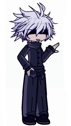 an anime character with white hair and black clothes, standing in front of a white background