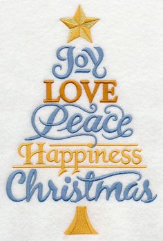 a christmas tree with the words joy love peace and happiness