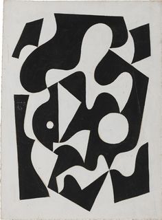 a black and white painting with shapes on it