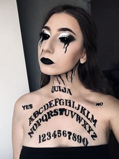 Ouija Board Outfit, Ouija Board Makeup Halloween, Ouija Halloween Costume, Ouija Board Costume Makeup, Ouija Board Makeup, Ouija Board Costume, Halloween Face Paint Scary, Halloween Fanart, Creepy Halloween Makeup